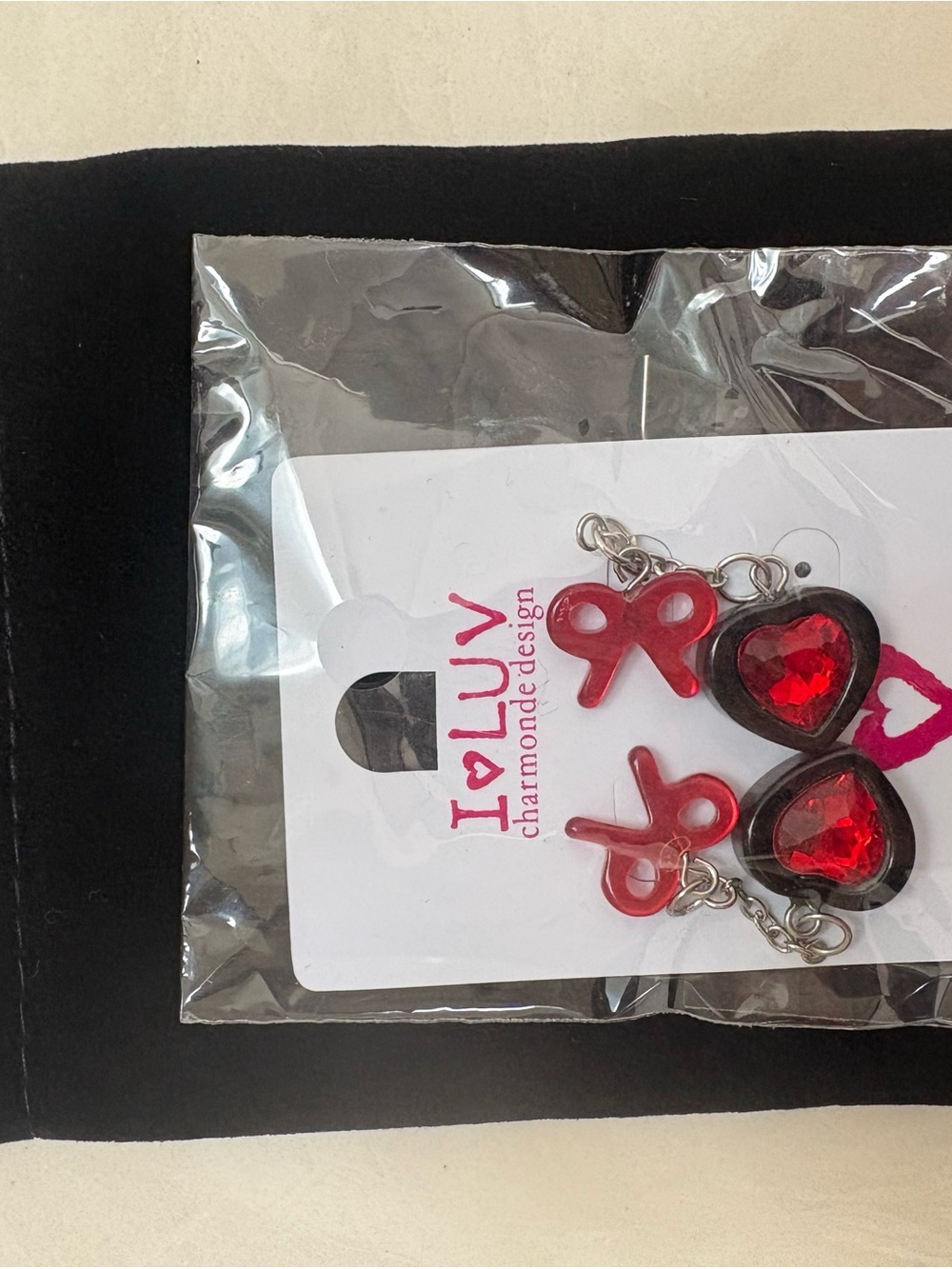 Red Heart & Bow Charm Earrings - I♥LUV Tag